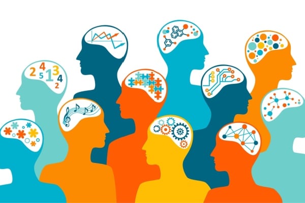 Concept of the diversity of people's talents and skills associated with different brains.